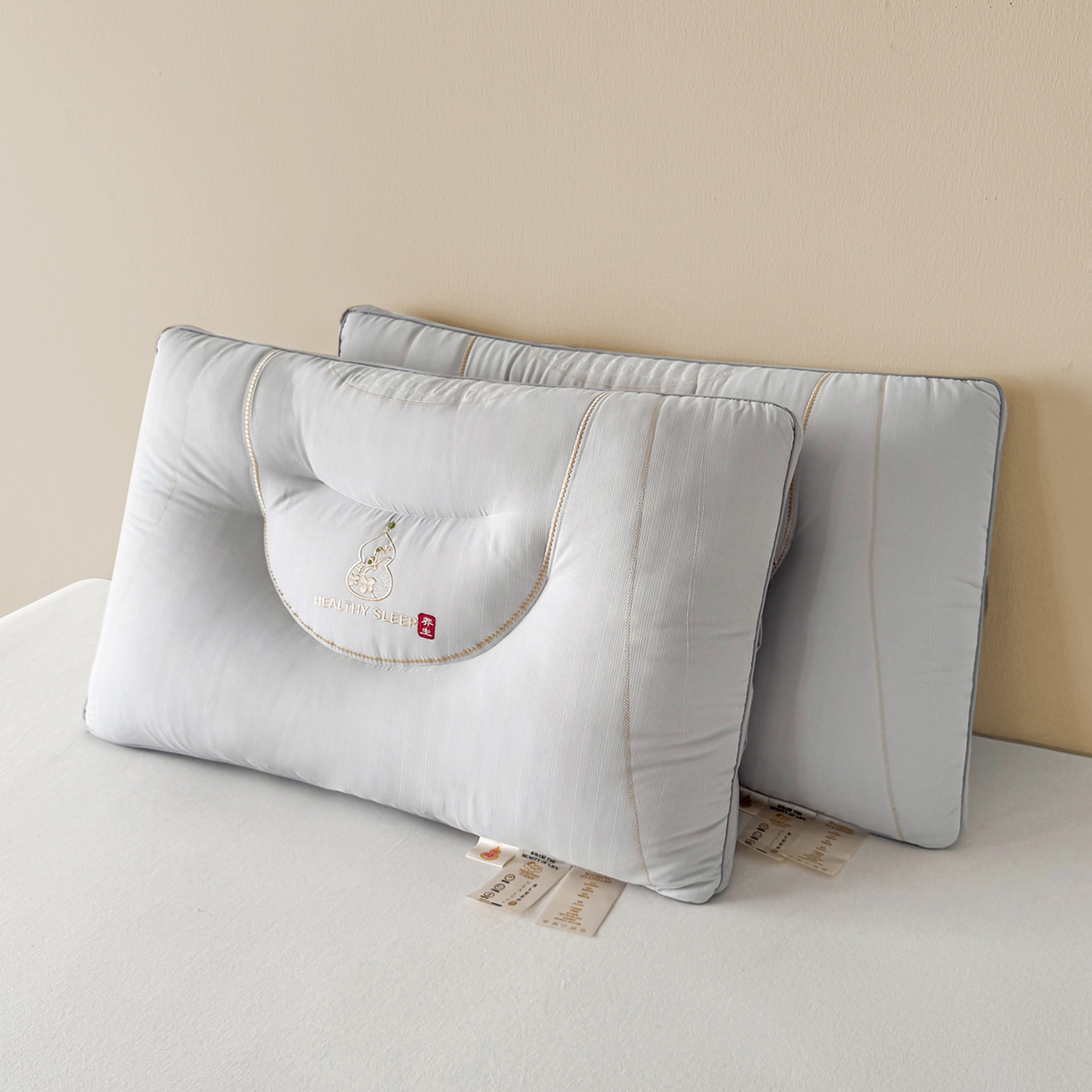 91家纺网 家纺一手货源 找家纺 云熙枕业 2025新款福寿亲肤睡眠枕枕头枕芯单枕芯 灰色 48x74cm高枕/只