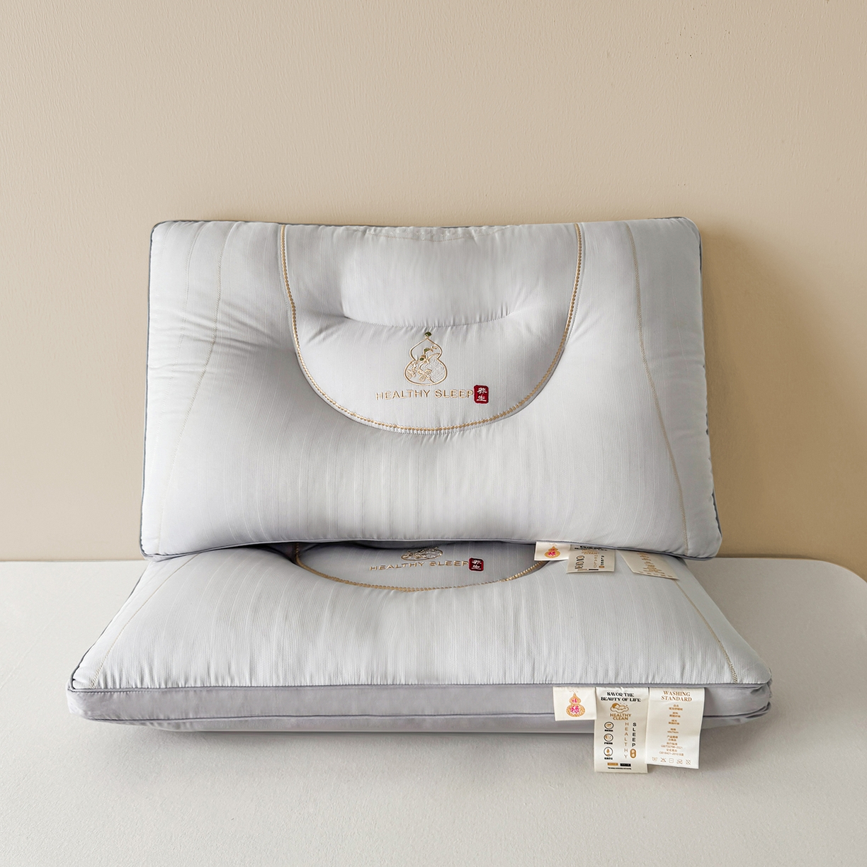 91家纺网 家纺一手货源 找家纺 云熙枕业 2025新款福寿亲肤睡眠枕枕头枕芯单枕芯 灰色 48x74cm低枕/只