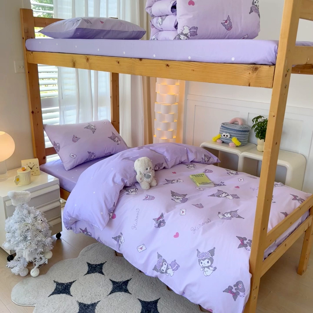 91家纺网 家纺一手货源 找家纺 玉元坊 2025新款三丽鸥全棉纯棉学生款学生宿舍上下铺三件套 库洛米宝贝