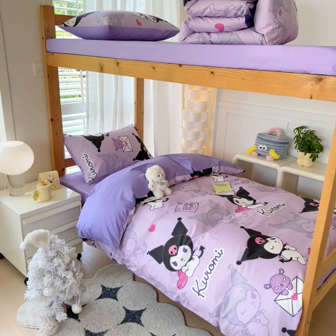 91家纺网 家纺一手货源 找家纺 玉元坊 2025新款三丽鸥全棉纯棉学生款学生宿舍上下铺三件套 库洛米