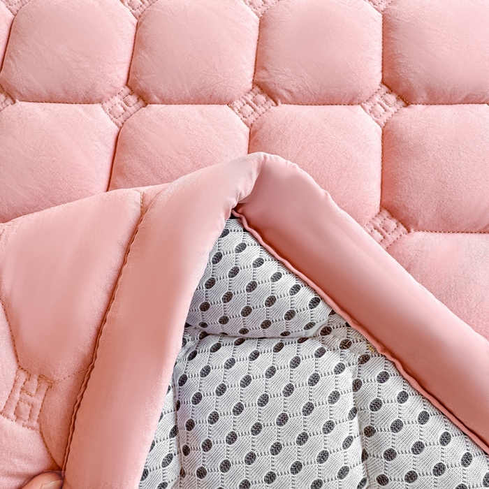 91家纺网 家纺一手货源 找家纺 梦初语 2025新款轻奢H刺绣学生宿舍上下铺床垫褥 粉黛