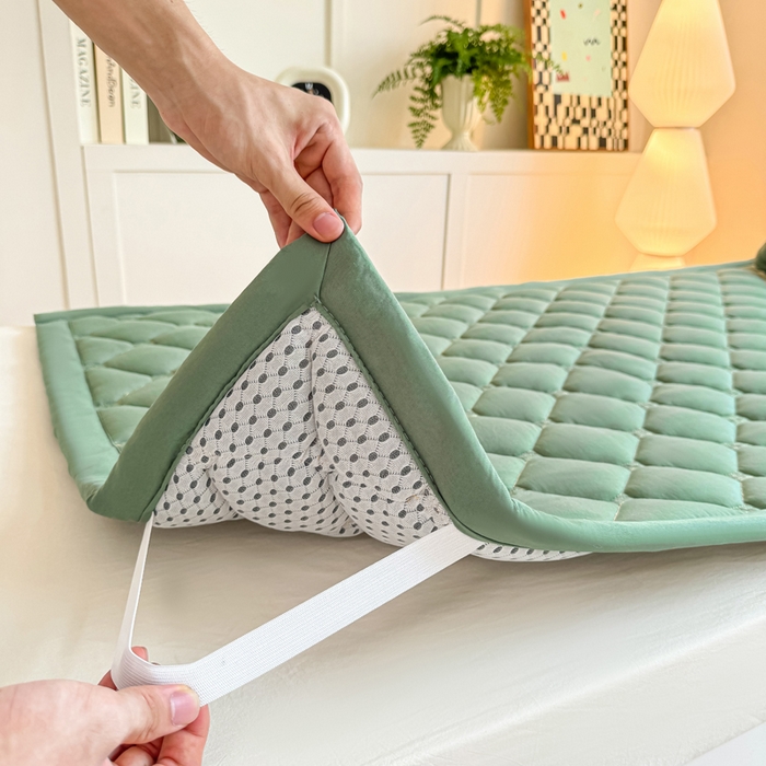 91家纺网 家纺一手货源 找家纺 梦初语 2025新款轻奢H刺绣学生宿舍上下铺床垫褥 墨绿