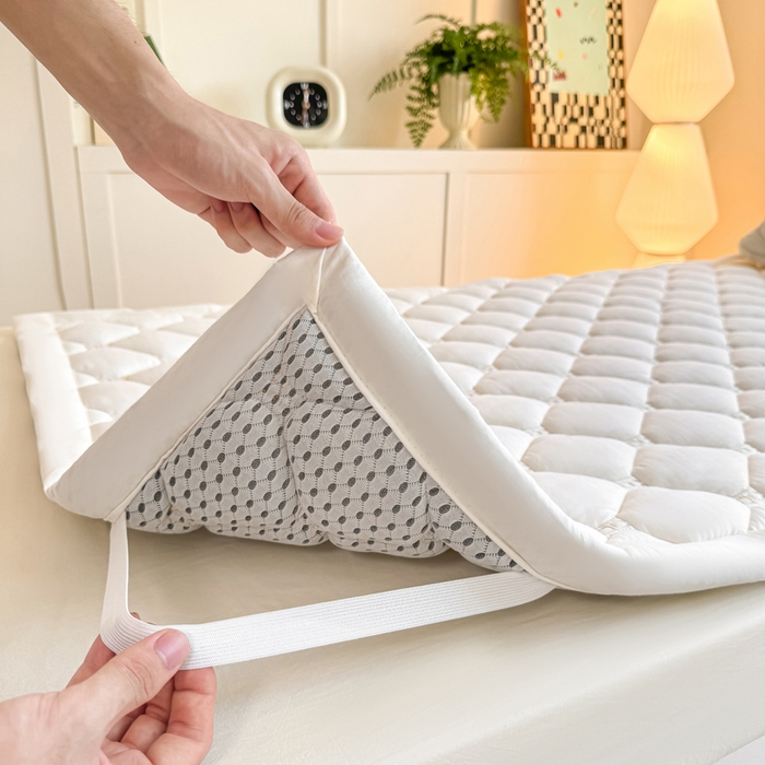 91家纺网 家纺一手货源 找家纺 梦初语 2025新款轻奢H刺绣学生宿舍上下铺床垫褥 奶白