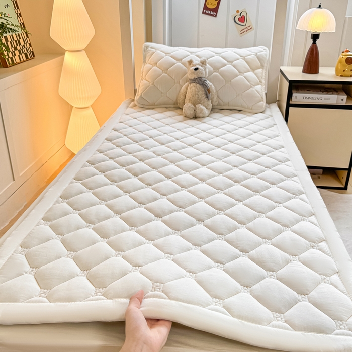 91家纺网 家纺一手货源 找家纺 梦初语 2025新款轻奢H刺绣学生宿舍上下铺床垫褥 奶白