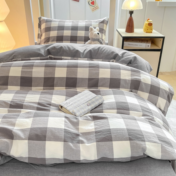 91家纺网 家纺一手货源 找家纺 （总）梦初语 2025新款A类水洗棉超柔格子系列学生宿舍上下铺三件套套件