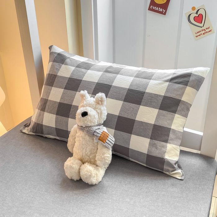 91家纺网 家纺一手货源 找家纺 （总）梦初语 2025新款A类水洗棉超柔格子系列学生宿舍上下铺三件套套件