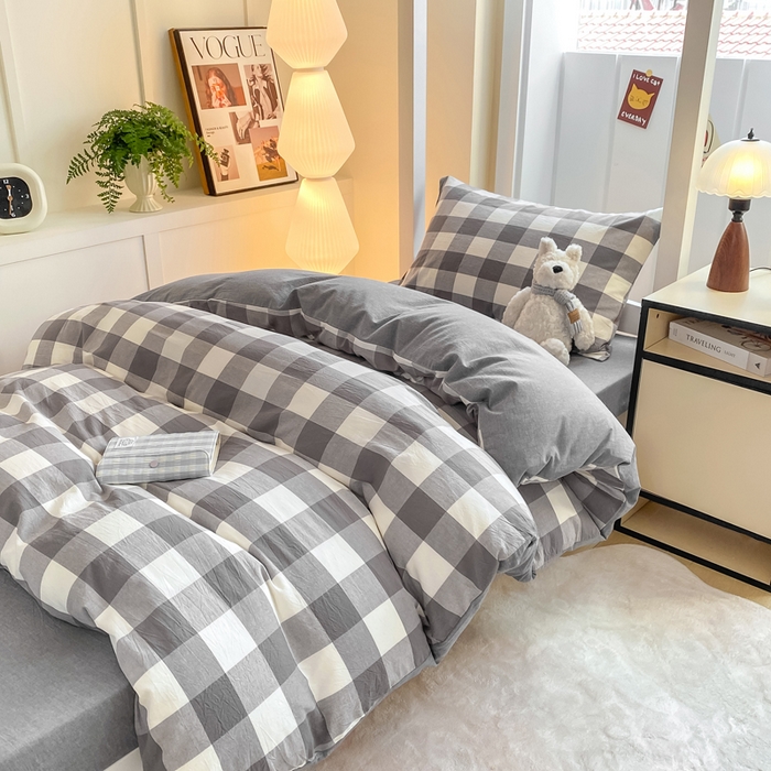 91家纺网 家纺一手货源 找家纺 （总）梦初语 2025新款A类水洗棉超柔格子系列学生宿舍上下铺三件套套件