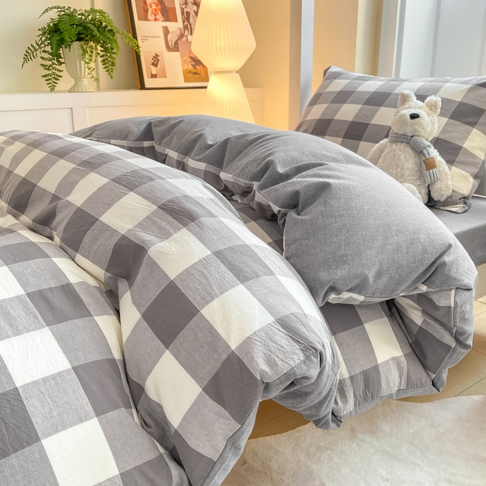 91家纺网 家纺一手货源 找家纺 （总）梦初语 2025新款A类水洗棉超柔格子系列学生宿舍上下铺三件套套件