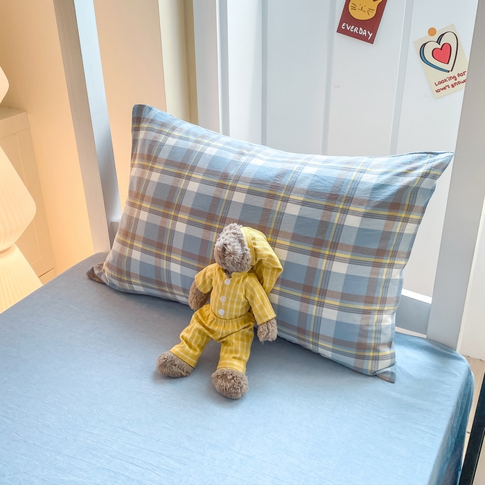 91家纺网 家纺一手货源 找家纺 梦初语 2025新款A类水洗棉超柔格子系列学生宿舍上下铺三件套套件 绅士格