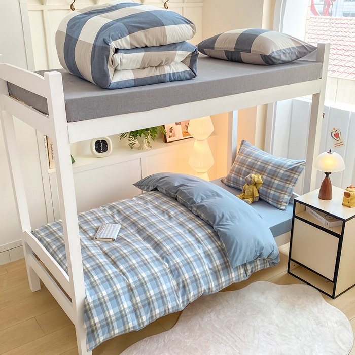 91家纺网 家纺一手货源 找家纺 梦初语 2025新款A类水洗棉超柔格子系列学生宿舍上下铺三件套套件 绅士格