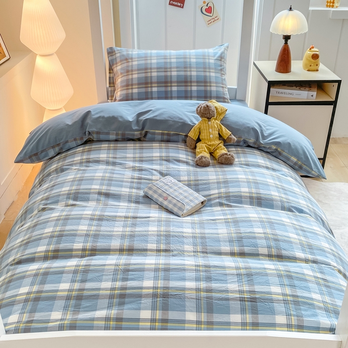 91家纺网 家纺一手货源 找家纺 梦初语 2025新款A类水洗棉超柔格子系列学生宿舍上下铺三件套套件 绅士格