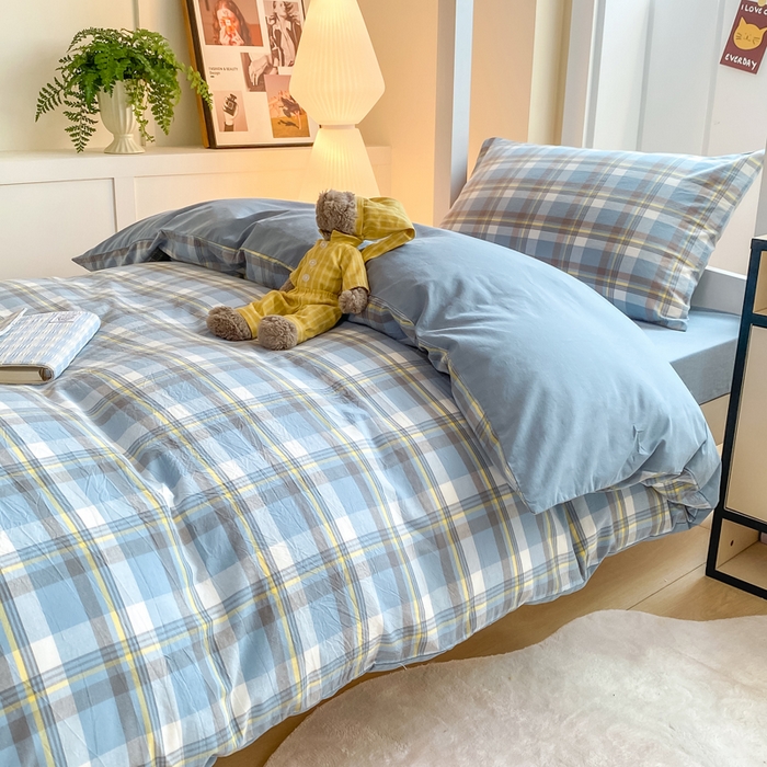 91家纺网 家纺一手货源 找家纺 梦初语 2025新款A类水洗棉超柔格子系列学生宿舍上下铺三件套套件 绅士格