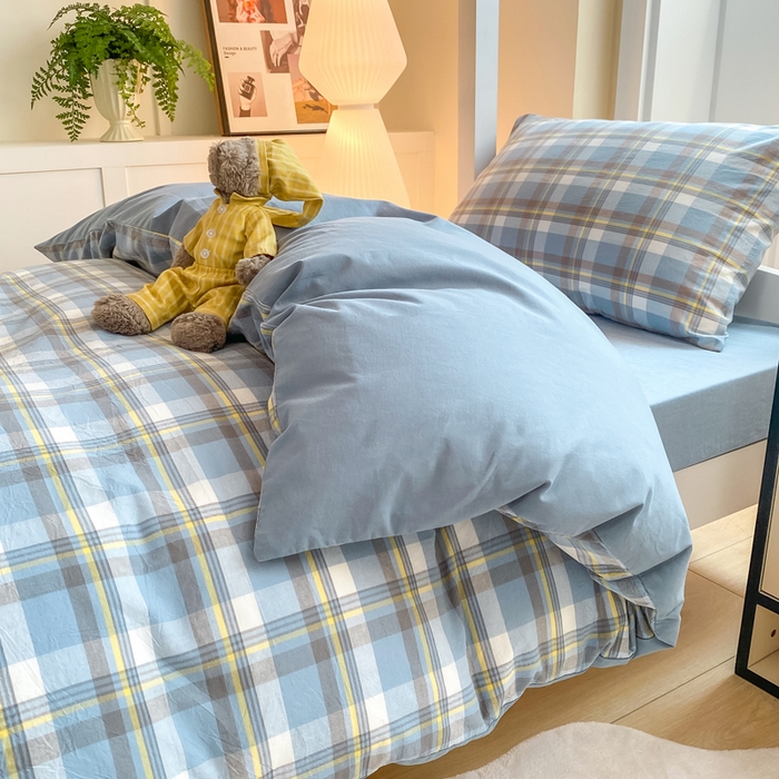 91家纺网 家纺一手货源 找家纺 梦初语 2025新款A类水洗棉超柔格子系列学生宿舍上下铺三件套套件 绅士格