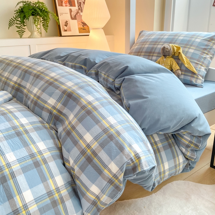 91家纺网 家纺一手货源 找家纺 梦初语 2025新款A类水洗棉超柔格子系列学生宿舍上下铺三件套套件 绅士格