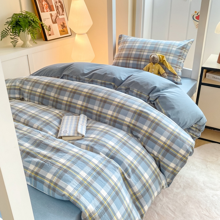 91家纺网 家纺一手货源 找家纺 梦初语 2025新款A类水洗棉超柔格子系列学生宿舍上下铺三件套套件 绅士格