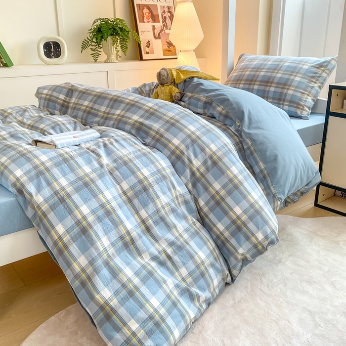 91家纺网 家纺一手货源 找家纺 梦初语 2025新款A类水洗棉超柔格子系列学生宿舍上下铺三件套套件 绅士格