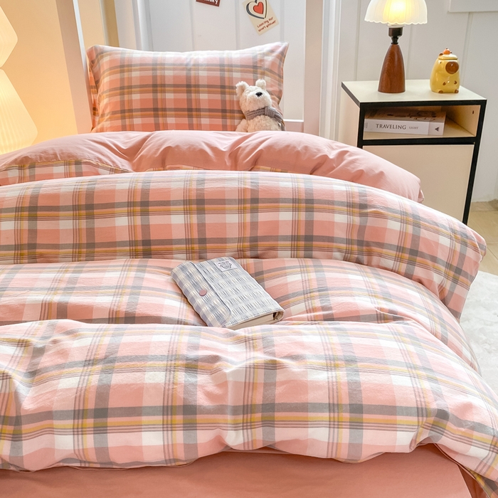 91家纺网 家纺一手货源 找家纺 梦初语 2025新款A类水洗棉超柔格子系列学生宿舍上下铺三件套套件 温馨格