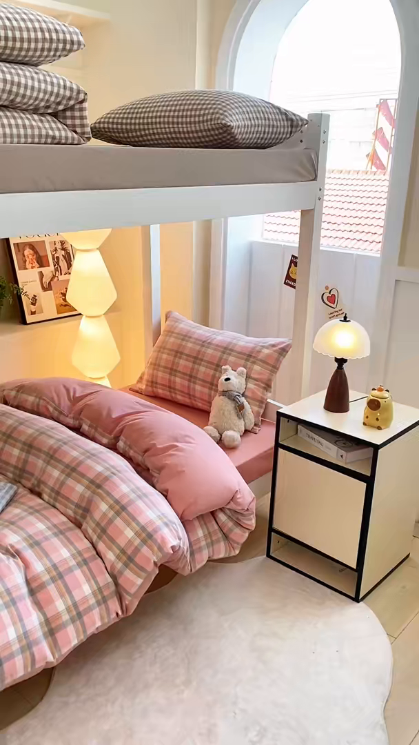 91家纺网 家纺一手货源 找家纺 梦初语 2025新款A类水洗棉超柔格子系列学生宿舍上下铺三件套套件 温馨格