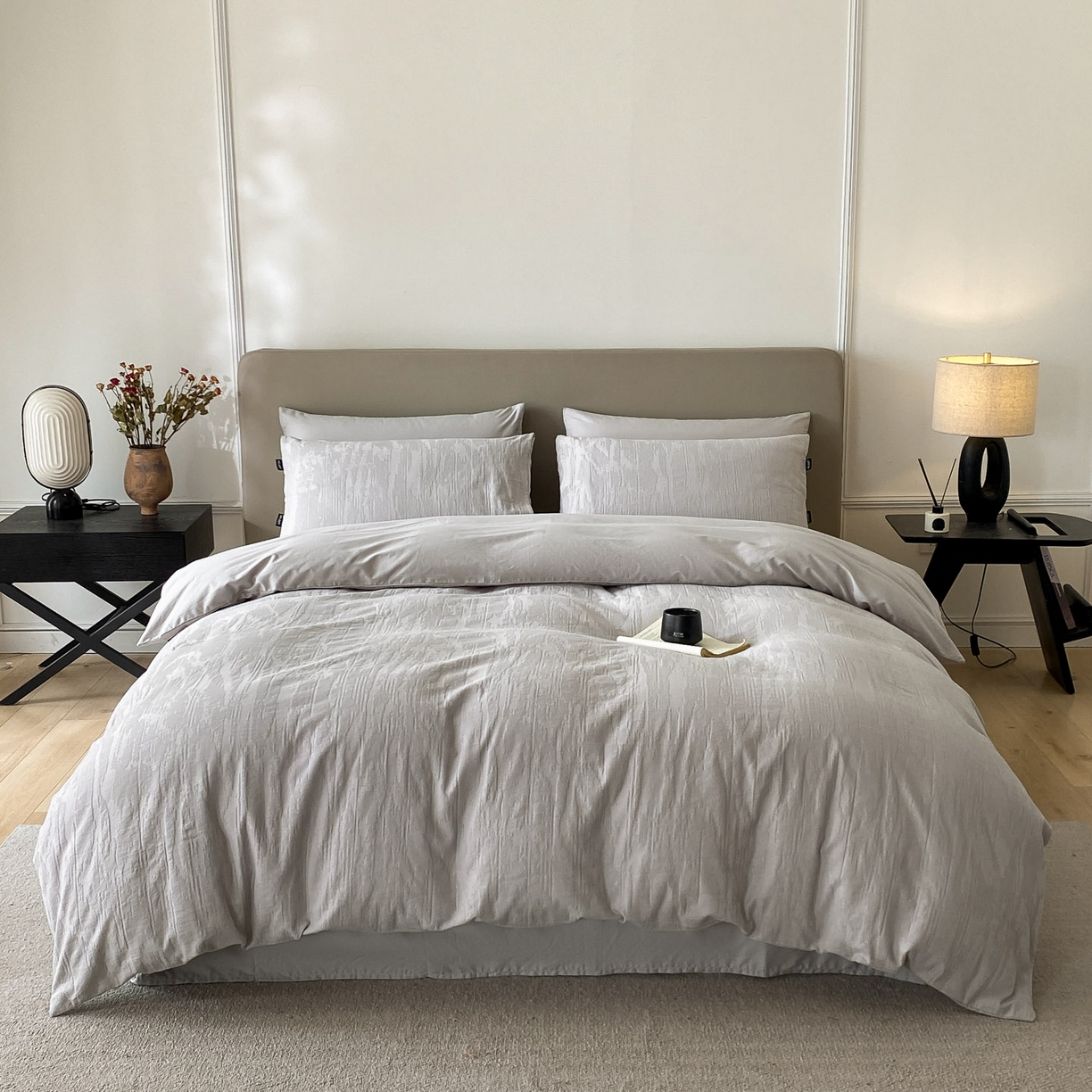 91家纺网 家纺一手货源 找家纺 禾时 2025新款A类60支加厚长绒棉全棉纯棉立体提花轻奢四件套 巴洛克（灰）