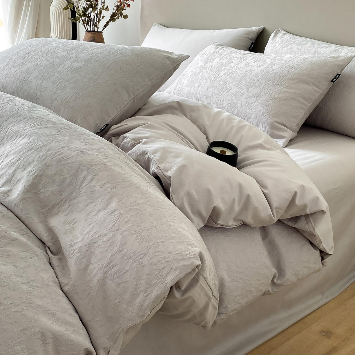 禾时 2025新款A类60支加厚长绒棉全棉纯棉立体提花轻奢四件套 初禾（灰）