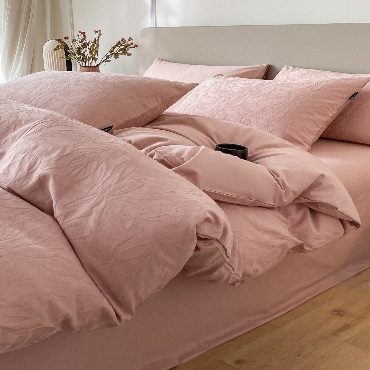 禾时 2025新款A类60支加厚长绒棉全棉纯棉立体提花轻奢四件套 达米安（豆沙）