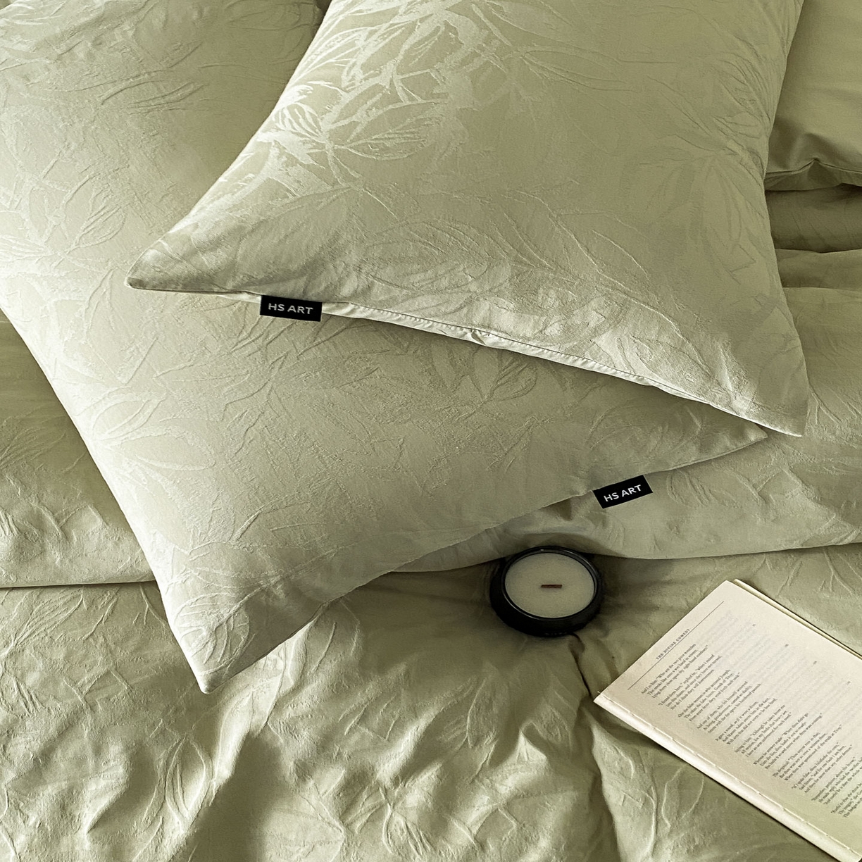 91家纺网 家纺一手货源 找家纺 禾时 2025新款A类60支加厚长绒棉全棉纯棉立体提花轻奢四件套 达米安（绿）