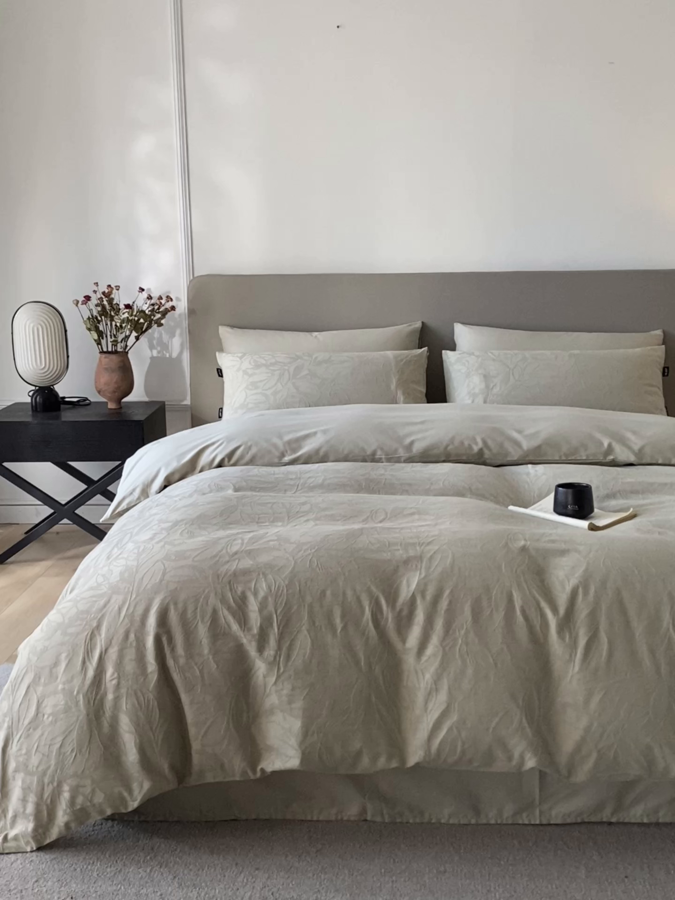 91家纺网 家纺一手货源 找家纺 禾时 2025新款A类60支加厚长绒棉全棉纯棉立体提花轻奢四件套 达米安（绿）