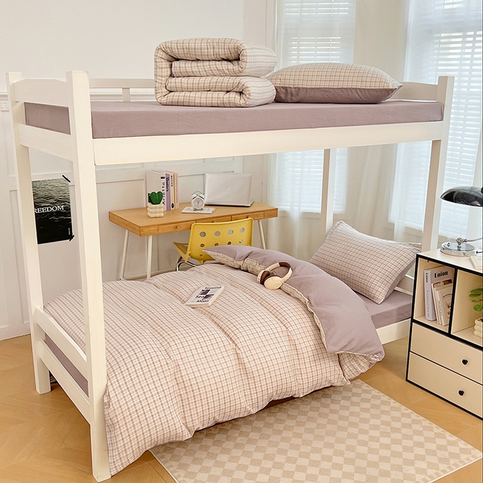 梦舒羽 2025新款双层纱格子学生宿舍上下铺套件 常规款-可可咖格