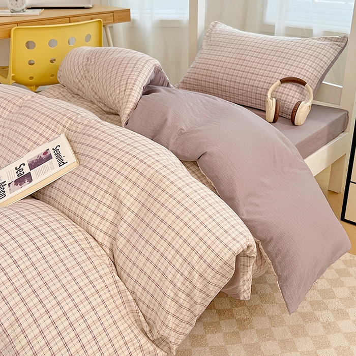 91家纺网 家纺一手货源 找家纺 梦舒羽 2025新款双层纱格子学生宿舍上下铺套件 常规款-可可咖格