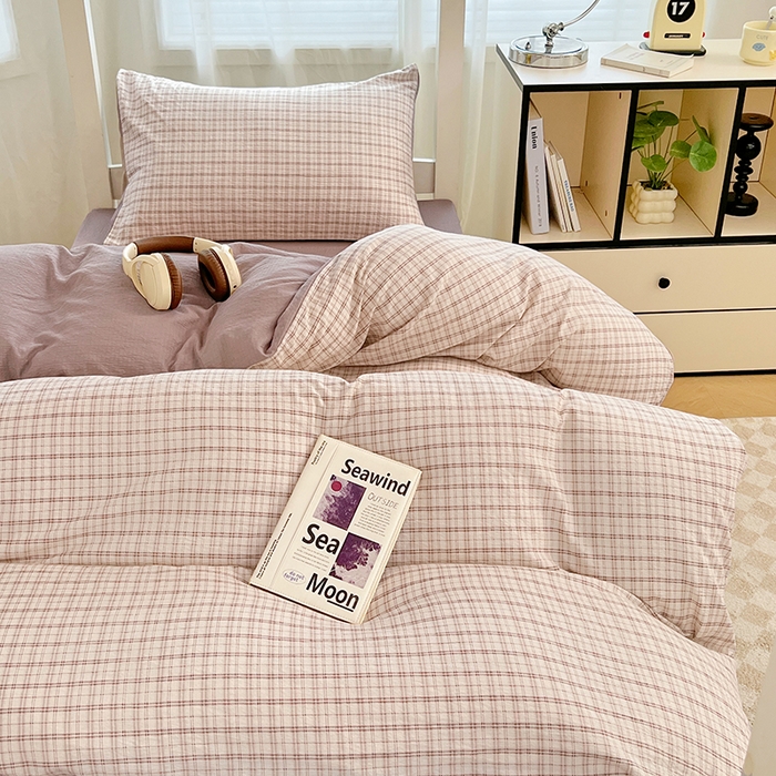 91家纺网 家纺一手货源 找家纺 梦舒羽 2025新款双层纱格子学生宿舍上下铺套件 常规款-可可咖格