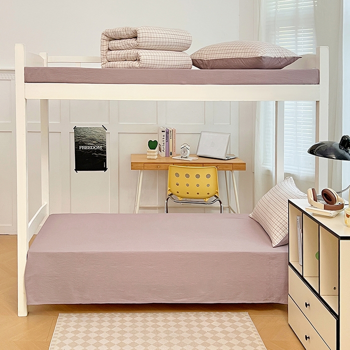 91家纺网 家纺一手货源 找家纺 梦舒羽 2025新款双层纱格子学生宿舍上下铺套件 常规款-可可咖格