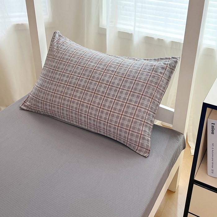 91家纺网 家纺一手货源 找家纺 梦舒羽 2025新款双层纱格子学生宿舍上下铺套件 常规款-洛卡深灰