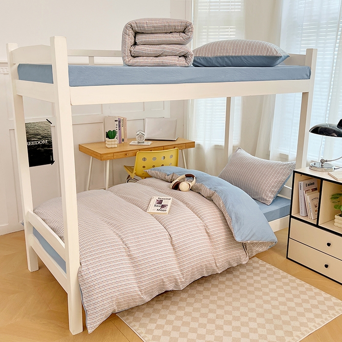 梦舒羽 2025新款双层纱格子学生宿舍上下铺套件 常规款-魅力蓝咖