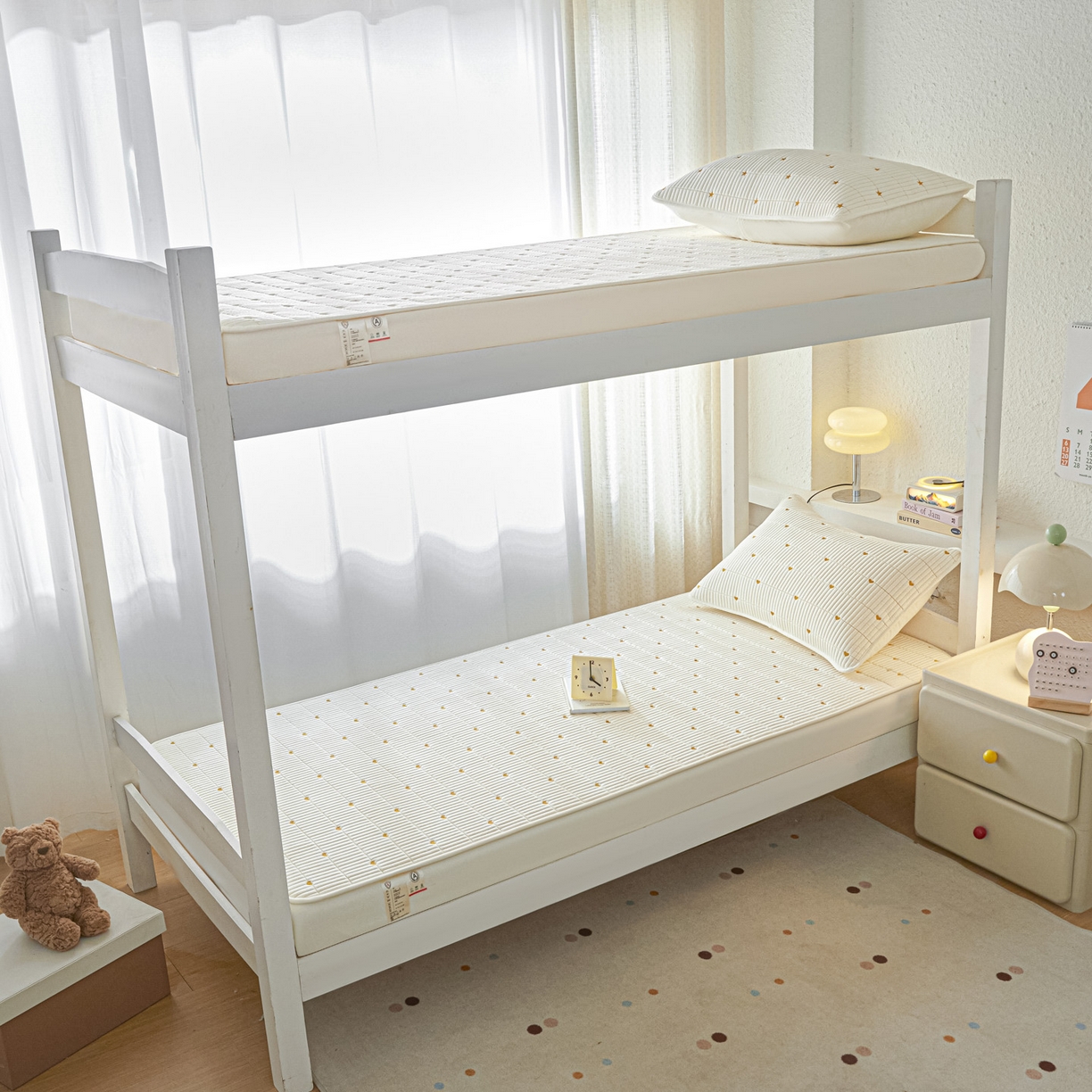 91家纺网 家纺一手货源 找家纺 芬晴家纺 2025春夏新款A类大豆夹棉学生床笠单床笠床笠单件-繁星-爱心系列 爱心-米白