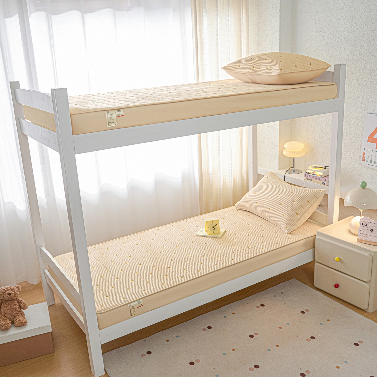 91家纺网 家纺一手货源 找家纺 芬晴家纺 2025春夏新款A类大豆夹棉学生床笠单床笠床笠单件-繁星-爱心系列 繁星-卡其