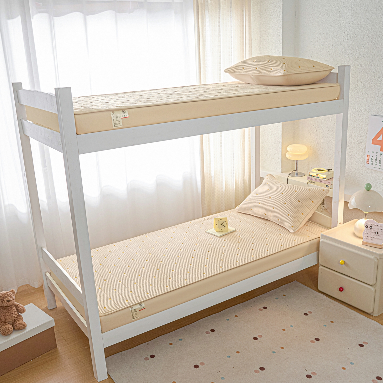 91家纺网 家纺一手货源 找家纺 芬晴家纺 2025春夏新款A类大豆夹棉学生床笠单床笠床笠单件-繁星-爱心系列 爱心-卡其