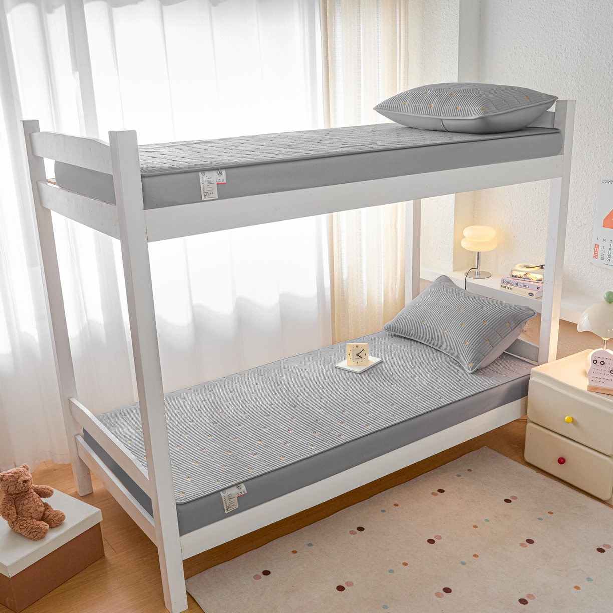 91家纺网 家纺一手货源 找家纺 芬晴家纺 2025春夏新款A类大豆夹棉学生床笠单床笠床笠单件-繁星-爱心系列 繁星-星灰