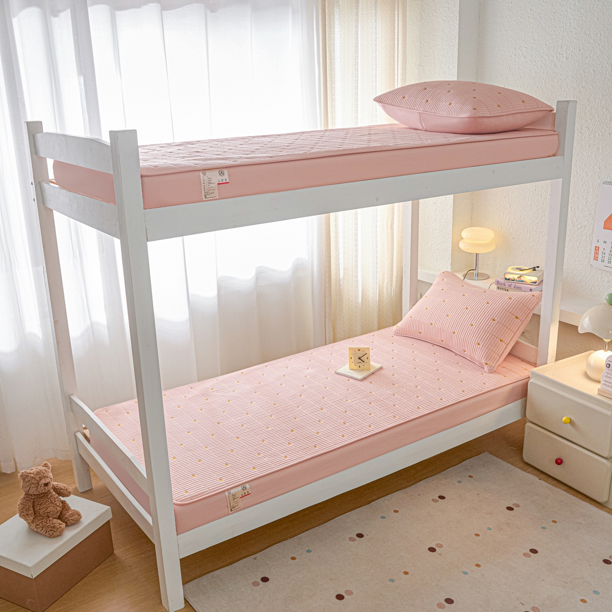 91家纺网 家纺一手货源 找家纺 芬晴家纺 2025春夏新款A类大豆夹棉学生床笠单床笠床笠单件-繁星-爱心系列 爱心-豆沙粉