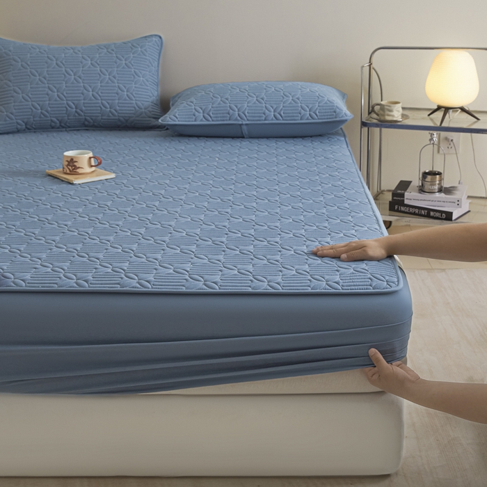 91家纺网 家纺一手货源 找家纺 芬晴家纺 2025新款A类全棉纯棉水洗棉大豆床笠单床笠单品床笠单件床笠 遇见-雾蓝