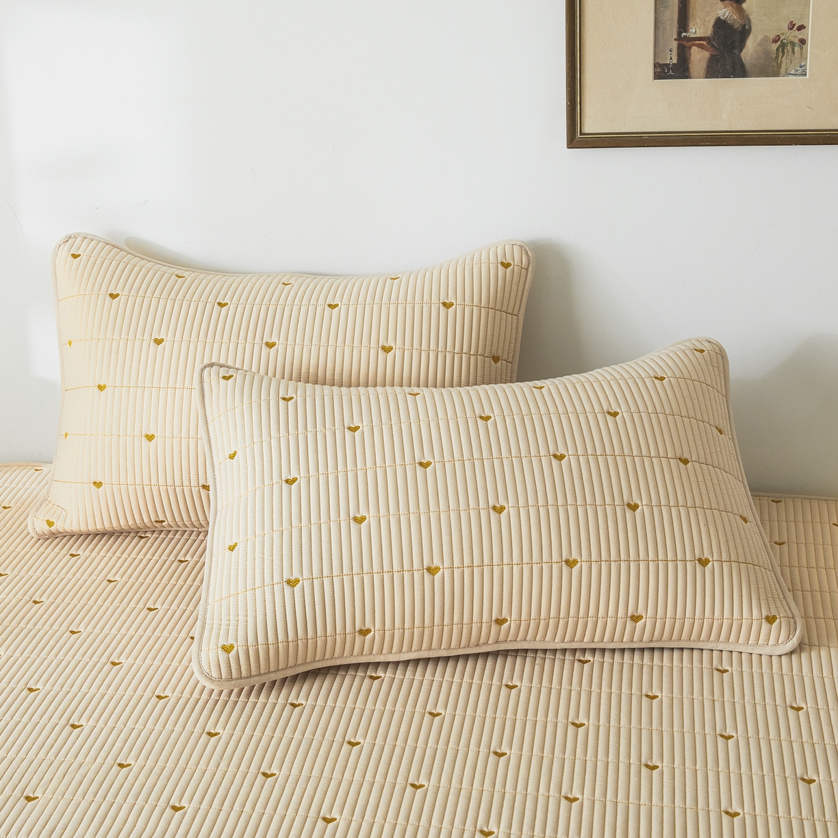 91家纺网 家纺一手货源 找家纺 芬晴家纺 2025新款A类大豆夹棉爱心防水床笠单床笠床笠单件 爱心-卡其