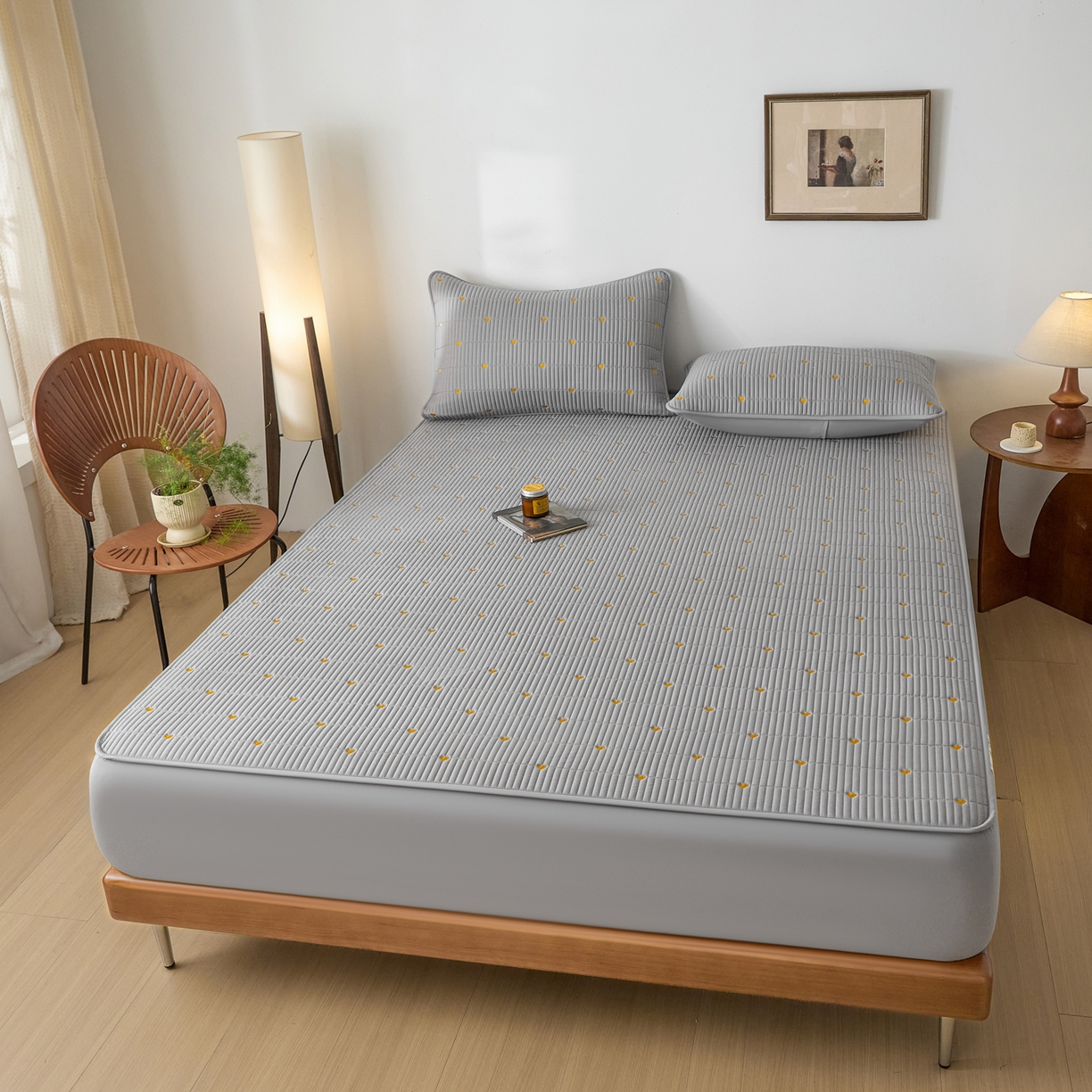 91家纺网 家纺一手货源 找家纺 芬晴家纺 2025新款A类大豆夹棉爱心防水床笠单床笠床笠单件 爱心-星灰