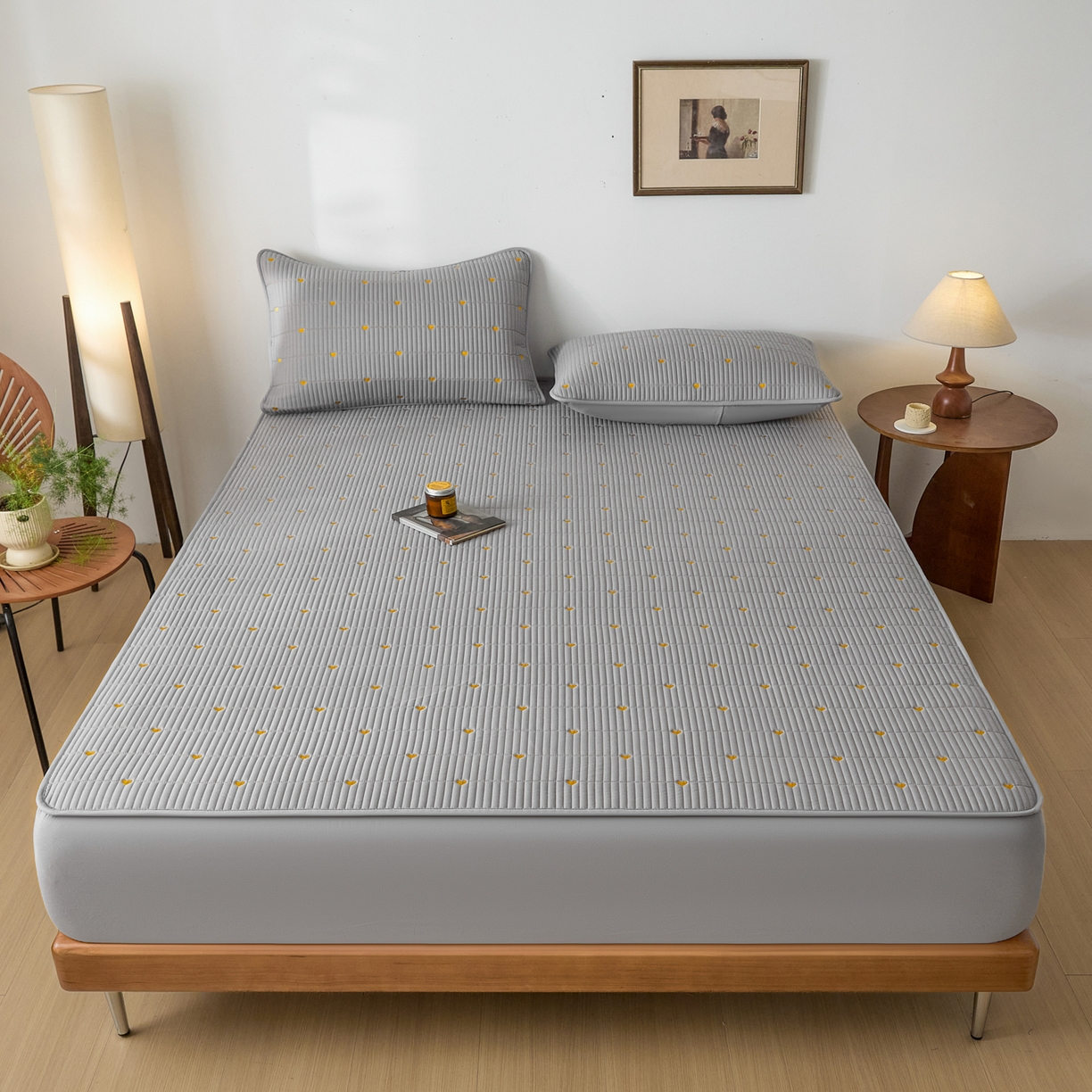 91家纺网 家纺一手货源 找家纺 芬晴家纺 2025新款A类大豆夹棉爱心防水床笠单床笠床笠单件 爱心-星灰