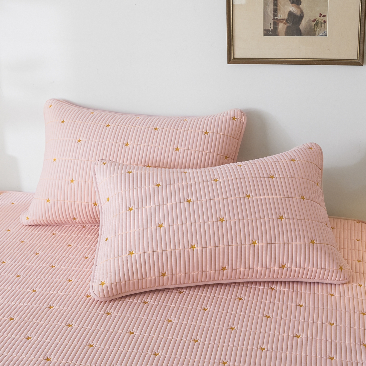 91家纺网 家纺一手货源 找家纺 芬晴家纺 2025新款A类大豆夹棉爱心防水床笠单床笠床笠单件 繁星-豆沙粉