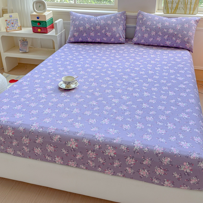 91家纺网 家纺一手货源 找家纺 佑佳家纺2025新款A类高克重水洗棉床笠 紫苏