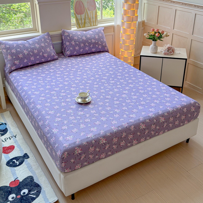 91家纺网 家纺一手货源 找家纺 佑佳家纺2025新款A类高克重水洗棉床笠 紫苏