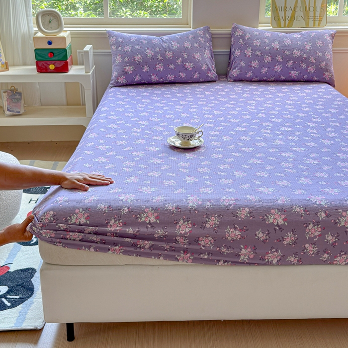 91家纺网 家纺一手货源 找家纺 佑佳家纺2025新款A类高克重水洗棉床笠 紫苏