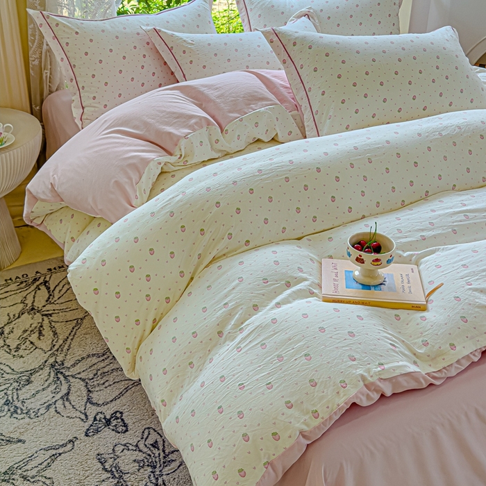 91家纺网 家纺一手货源 找家纺 可思家纺 2025新款云柔棉四件套 草莓方糖