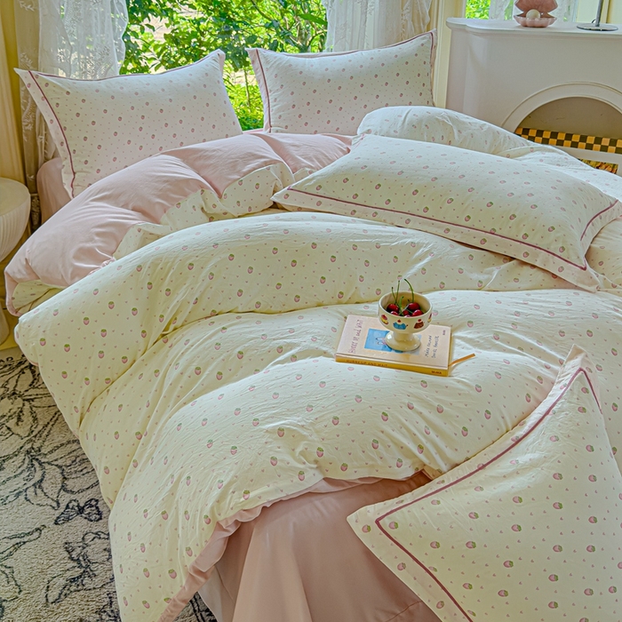 91家纺网 家纺一手货源 找家纺 可思家纺 2025新款云柔棉四件套 草莓方糖