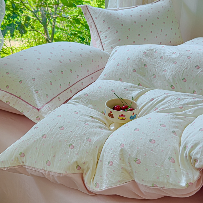 91家纺网 家纺一手货源 找家纺 可思家纺 2025新款云柔棉四件套 草莓方糖