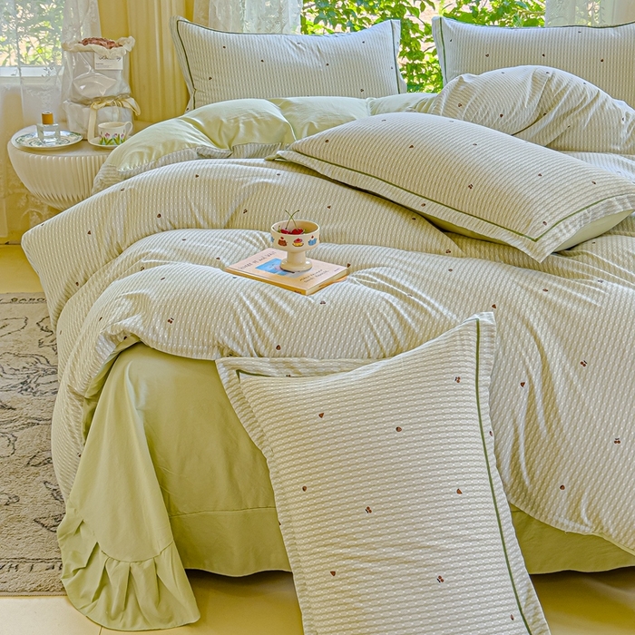 91家纺网 家纺一手货源 找家纺 可思家纺 2025新款云柔棉四件套 水果派对-浅绿